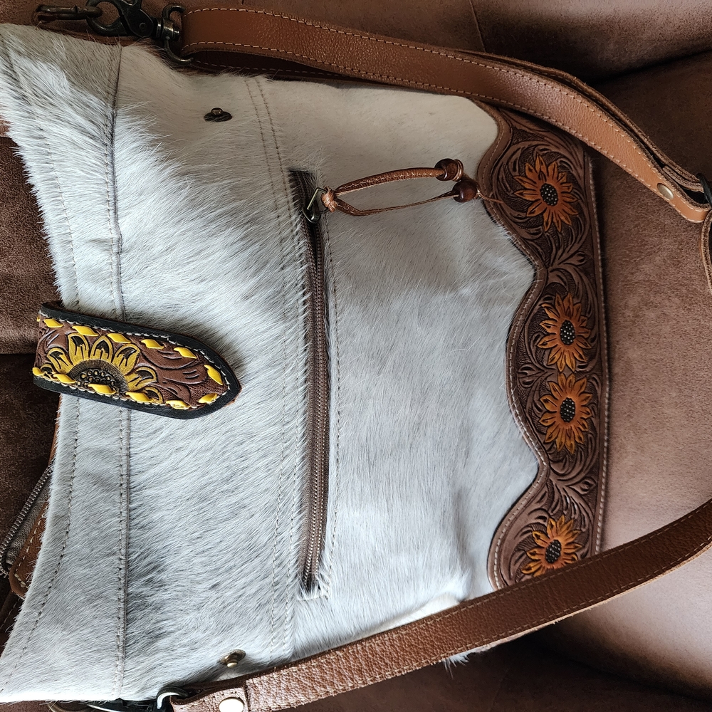 Myra Brown leather and White hide Shoulder Bag